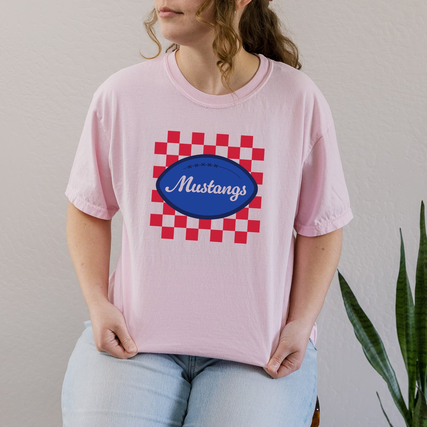 Grapevine Mustangs Checkered Football Tee